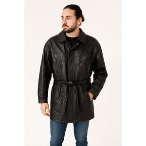 B.M.M. Black Leather Jacket XL Heavyweight Oversized Biker Grunge‎ Winter Gift